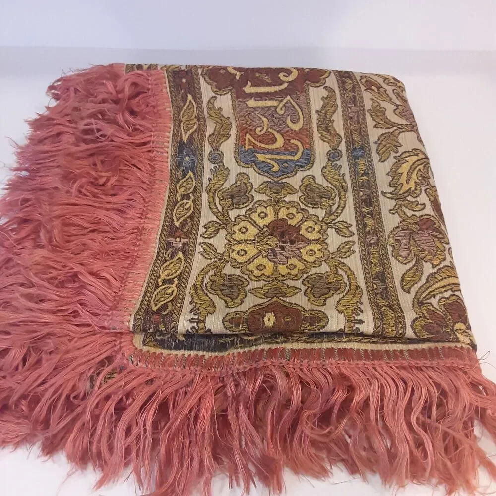 Vintage Woven And Fringed Tablecloth Middle Eastern Eclectic Urduian